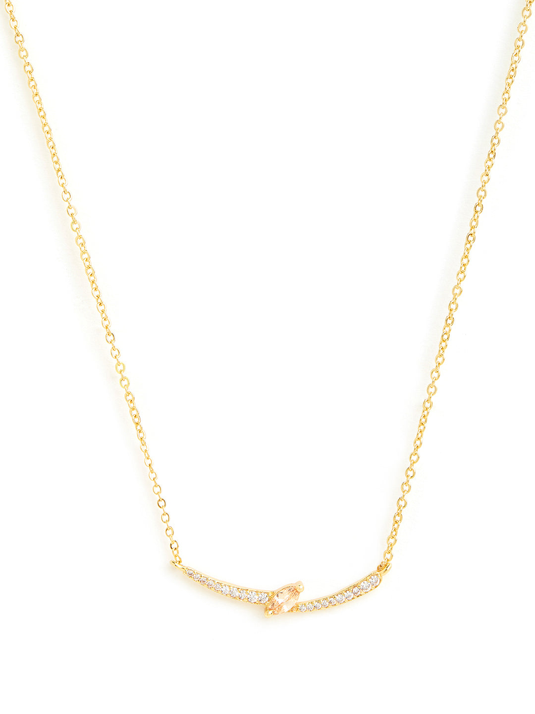 Elegant Curve Design Rose Silver Gold CZ Anti Tarnish Brass Necklace