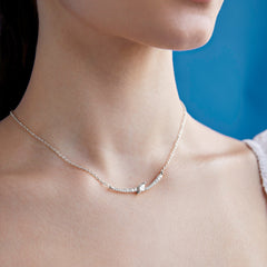 Elegant Curve Design Rose Silver Gold CZ Anti Tarnish Brass Necklace