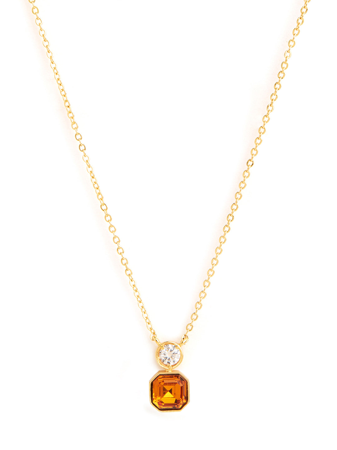 Orange Elegant Square Cut Rose Silver Gold Plated CZ Brass Necklace