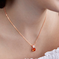 Orange Elegant Square Cut Rose Silver Gold Plated CZ Brass Necklace