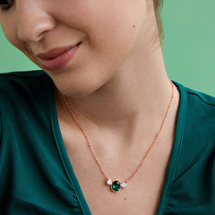 Elegant Green Oval Rose Silver Gold CZ Anti Tarnish Brass Necklace