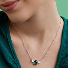 Elegant Green Oval Rose Silver Gold CZ Anti Tarnish Brass Necklace