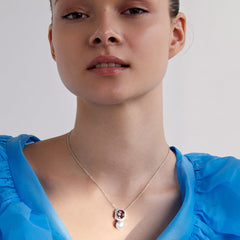 Elegant Emerald Cut Rose Silver Gold Plated CZ Pearl Brass Necklace