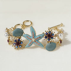 Star Fish Shell Flower Anchor CZ Enamel Blue White Bracelet