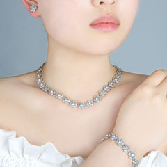 Sparkling Floral Silver Plated CZ Anti Tarnish Copper Necklace Combo Set