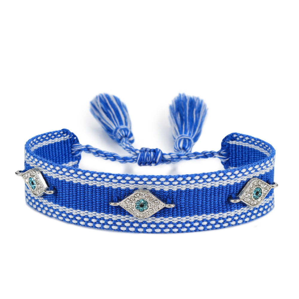Evil Eye 18K Gold Blue Thread Cotton Adjustable Bracelet For Women