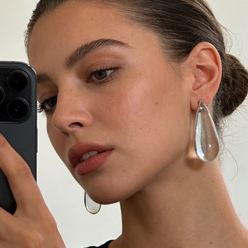 Minimalist Teardrop Transparent Silver Plated Crystal Drop Earrings