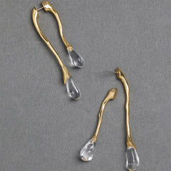 Luxury Sculptural Gold Plated Crystal Teardrop Alloy Dangler Earrings