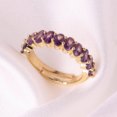 Green Red Purple Floral Gold Plated CZ Copper Adjustable Eternity Ring