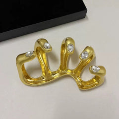 Molded Finger Yellow Gold Plated Rhinestone Crystal Adjustable Ring