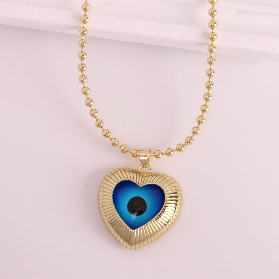 Blue Evil Eye Heart Gold Anti Tarnish Copper Pendant Chain For Women