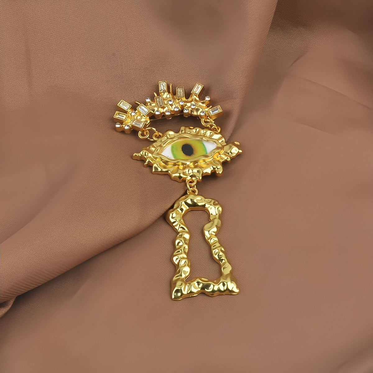 Gold Evil Eye Rhinestone Brooch For Women 