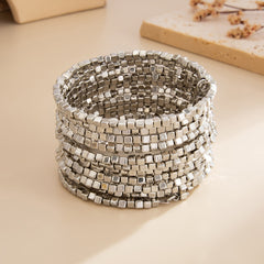Heavy Look Square Stone Style Gold Silver Plated Beads Alloy Bracelet