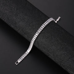 Baguette Tennis Style Silver Plated CZ Anti Tarnish Brass Bracelet