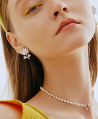 Daisy Flower Yellow Silver Solitaire Anti Tarnish Stud Earring For Women