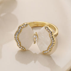 White Butterfly Gold Cubic Zirconia Copper Adjustable Ring For Women