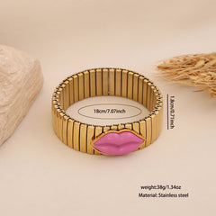 Red Pink Stretchable Lip Style Gold Plated Stainless Steel Bracelet