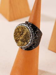 Agate Black Brown Gemstone Crystal Adjustable Ring For Women