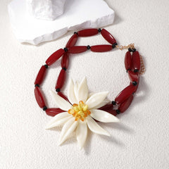 Multi Color Choker Flower Gold Plated Resin Necklace  For Women