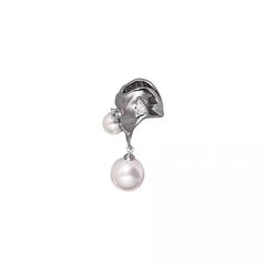 Luxury Silver Sculptural Pearl Copper Right Single Ear Cuff Earrings