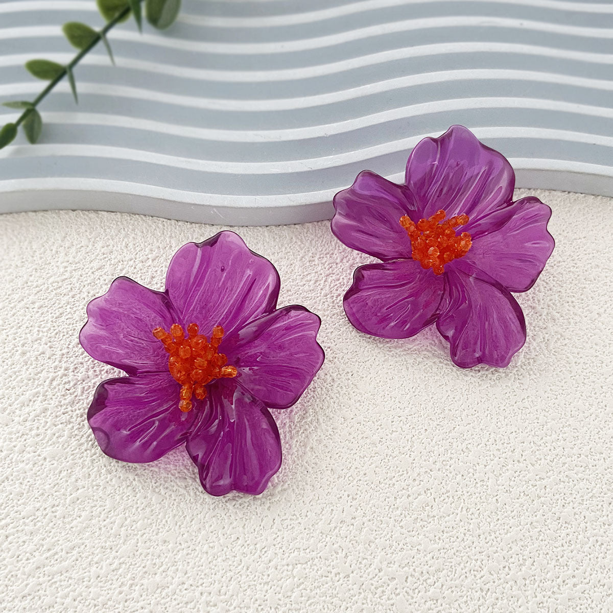 Acrylic Transparent Flower Orange Dangler Stud Earring For Women