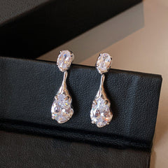 Silver Minimal Teardrop Cubic Zirconia  Copper Dangler Earrings 
