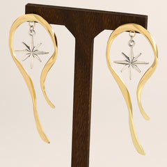 Designer Starburst Long Gold Plated Anti Tarnish Copper Drop Earrings