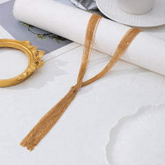 Luxury Gold Plated Multi-Strand Tassel Lariat Chain Necklace For Women