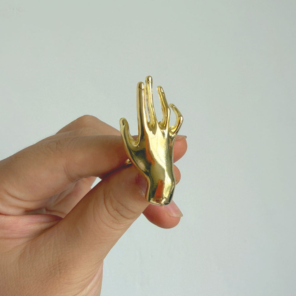 Designer Sculptural Hand Gold Silver Plated Adjustable Cocktail Ring