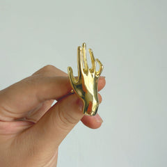Designer Sculptural Hand Gold Silver Plated Adjustable Cocktail Ring