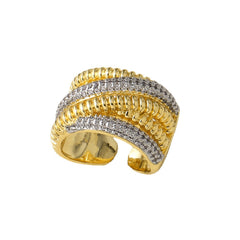 Designer Dual Tone Gold Silver Multi Layer CZ Copper Adjustable Ring