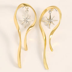 Designer Starburst Long Gold Plated Anti Tarnish Copper Drop Earrings