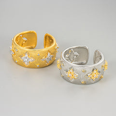 Designer Floral CZ Dual Tone Gold Silver Plated Copper Cocktail Ring