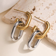 Gold Silver Dual Tone Chain Link  Copper Drop Earrings For Women