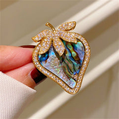 Multi Color Designer Strawberry Gold Plated Abalone Shell Copper Brooch