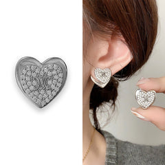 Heart 18K Gold Silver Cubic Zirconia Anti Tarnish Stud Earring Pair For Women