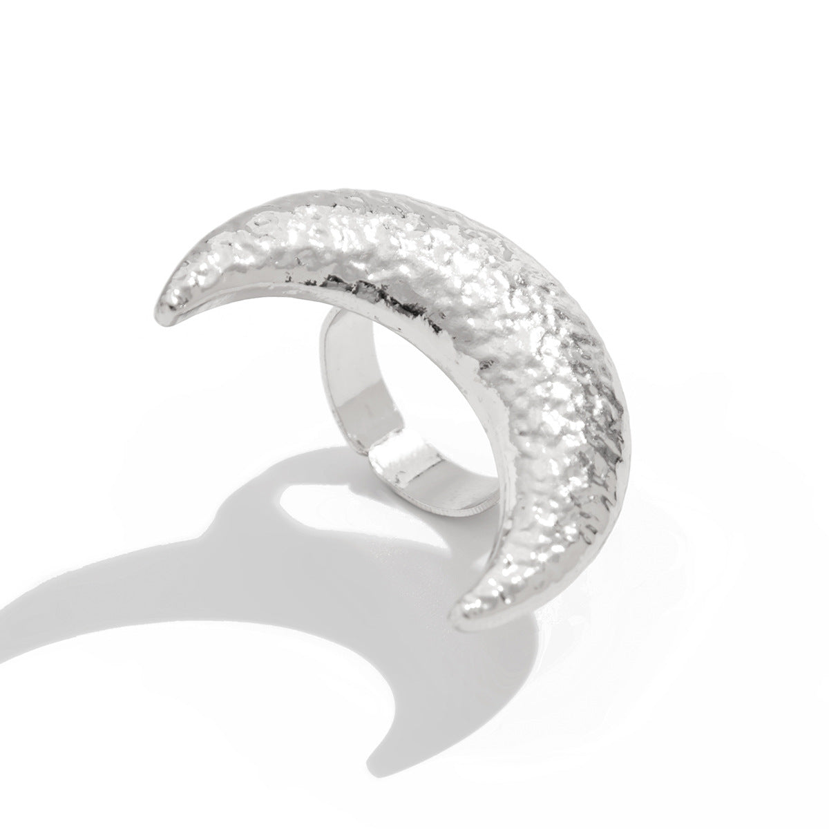 Beaten Finish Crescent Moon 18K Gold Free Size Ring For Women