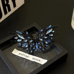 Blue Butterfly Black Rhinestone Adjustable Cocktail Ring For Women