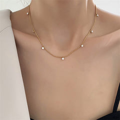 Solitaire 18K Gold Stainless Steel Cubic Zirconia Necklace Chain For Women