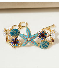 Star Fish Shell Flower Anchor CZ Enamel Blue White Bracelet