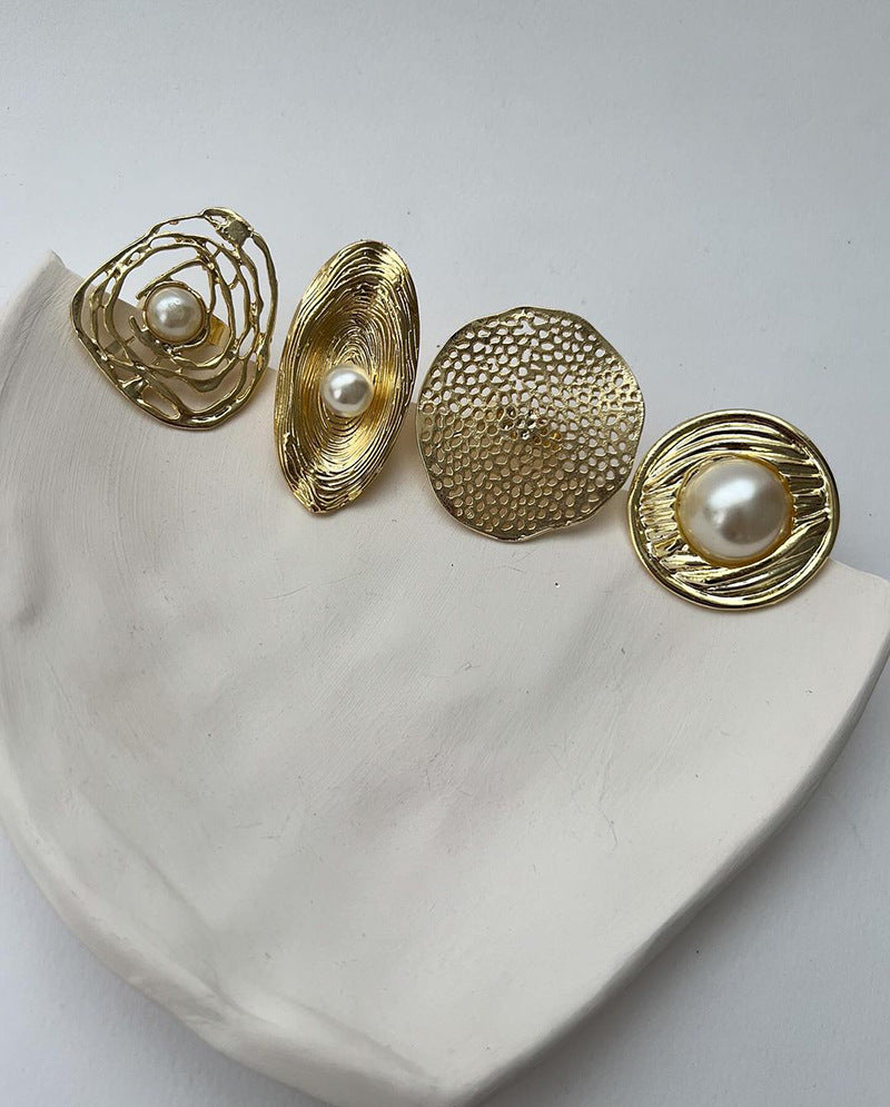 Filigree Pearl 18K Gold Plated Anti Tarnish Free Size Ring For Women
