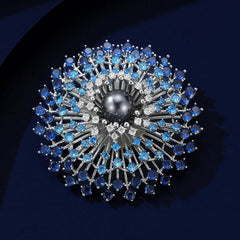 Designer Round Floral Gold Silver Plated CZ Pearl Copper Brooch
