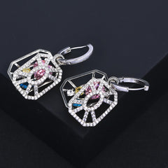 Trendy Openwork Hexagon Silver CZ Anti Tarnish Copper Hoop Earrings