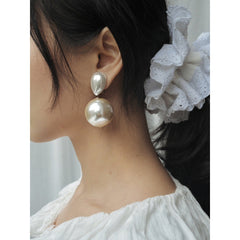 Designer Double White Pearl Gold Anti Tarnish Copper Drop Earrings