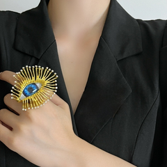 Eyelash Evil Eye Blue 18K Gold Cubic Zirconia Adjustable Ring For Women
