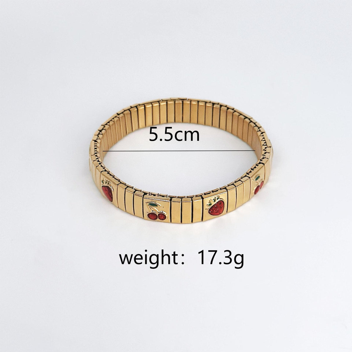 Red Cherry & Strawberry Stretchable Gold Enamel Stainless Steel Bracelet