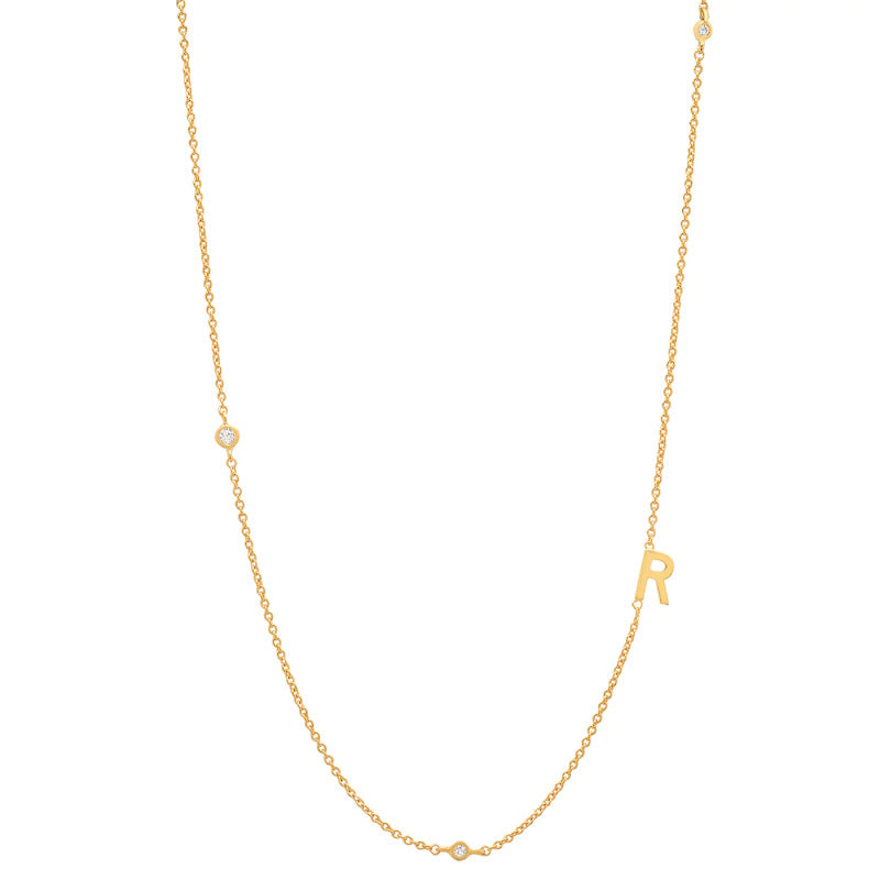 Initial Alphabets Letters 18K Gold Cubic Zirconia Stainless Steel Anti Tarnish Necklace For Women