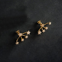 Luxury Gold Silver Celestial Constellation Star CZ Copper Stud Earrings