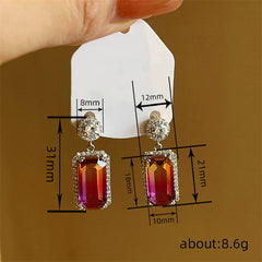 Multi Color Rectangle Silver Plated Cubic Zirconia Dangler Earrings