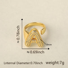 Initial Letter Alphabets Cubic Zirconia 18K Gold Adjustable Ring For Women Group1